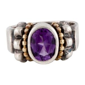 LAGOS Amethyst 925 Silver, 18K, Caviar ring, size 6.5, preloved